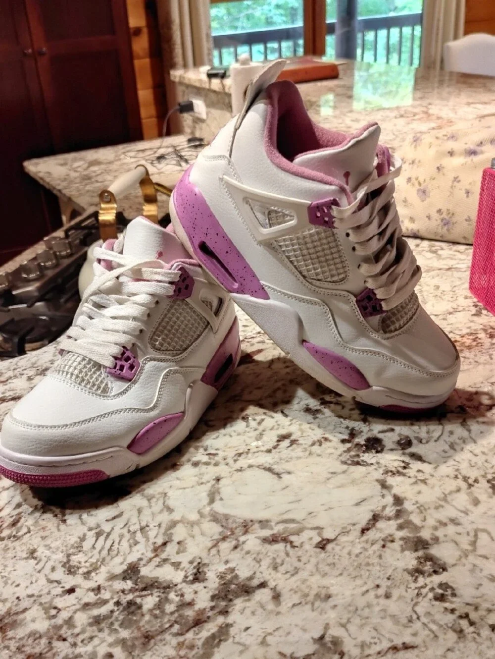Women’s White and Pink Retro High-Top Sneakers